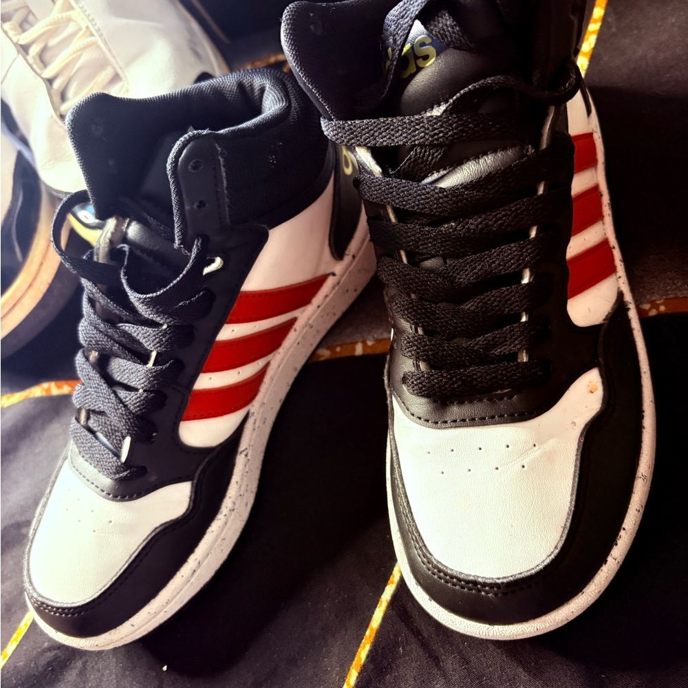 adidas Kids High-Top Sneakers in Black, White & Red